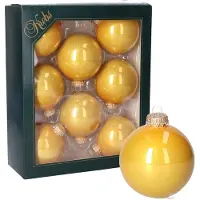 Krebs Kerstballen - oker geel - 24x - glas - 7 cm - mat - kerstversiering - kerstboomversiering
