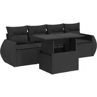 vidaXL 5-delige tuinmeubelset met kussens, zwart, polyrotan