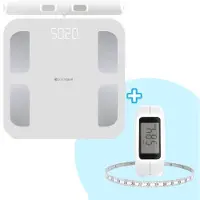 Silvergear Weegschaal Personenweegschaal - Combideal met Slim Lichaamsmeetlint met App - Wit