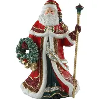 Goebel - Fitz and Floyd | Decoratief beeld Kerstman met krans en staf | Aardewerk - 33cm - kerst
