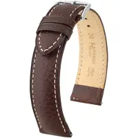 Hirsch Boston Horlogebandje - buffelkalfsleer, 22 mm Breedte bevestiging, bruin - glanzend zilver Sluit, past op Garmin, Xiaomi Watch, Huawei Watch, Polar