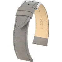 Hirsch Osiris Nubuk Horlogebandje - Kalfsleer met nubucked oppervlak, 18 mm Breedte bevestiging, grijs - glanzend zilver Sluit, past op Garmin, Huawei Watch