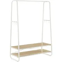 Mazazu MIRA Home Kledingrek - kapstok - Garderobe - Met 2 planken - 6 S-vormige haken - Stalen frame - Eiken en crèmewit - 45x100x160 cm