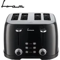 FRAM Retro Broodrooster met 4 Extra brede Sleuven - 7 Bruiningniveaus en Ontdooifunctie - 1600W - Zwart