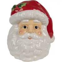 Clayre & Eef Voorraadpot Deksel Kerstman 19x18x22 cm Wit Rood Keramiek