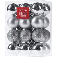 Christmas Decoration 24x Zilveren kunststof kerstballen 3 cm - Glans/mat/glitter - Onbreekbare kerstballen plastic - Kerstboomversiering zilver