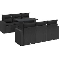 vidaXL 7-delige Loungeset met kussens poly rattan zwart