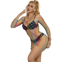 Subblime - 952426 REGENBOOG VISNET JURK LANGE MOUW ONE SIZE | LINGERIE | SEXY LINGERIE | EROTISCHE LINGERIE | EROTISCHE JURK