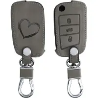 Kwmobile autosleutelhoes geschikt voor VW Golf 7 MK7 3-knops autosleutel - beschermhoes van imitatieleer - Brushed Hart design - grijs