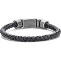 Frank 1967 7FB-0610-20 Leren Armband - Heren - Gevlochten - 6,2 mm Dikte - Stalen Slot - 10,7 mm Breed - Leer - 20 cm - Zwart