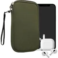 Kwmobile telefoontasje universeel geschikt voor L - 6,5" smartphones - 16,5 x 8,9 cm - Hoesje met rits en polslusje -In olijfgroen -
