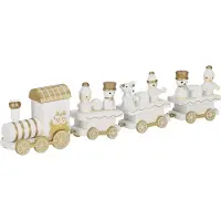 Springos Kerstdecoratie - Trein - Hout - Wit - Goud