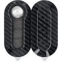 Kwmobile autosleutelhoes geschikt voor Fiat Lancia 3-knops inklapbare autosleutel - hardcover beschermhoes - Carbon design - zwart