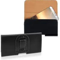 Kwmobile heuptasje voor smartphone met gordelclip - Fanny pack in zwart - Imitatieleren gordeltas 16,2 x 8,5 cm