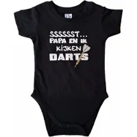 JHK Zwarte romper met "Sssssst... Papa en ik kijken darts" - 9 maanden - vaderdag, cadeautje, kraamcadeau, grappig, geschenk, baby, tekst