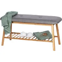 Wenko Schoenenbank Bahari Met Zitkussen Bamboe/grijs 90x45x34cm