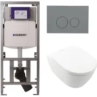 Villeroy & Boch Subway 2.0 DirectFlush Toiletset geberit reservoir bedieningsplaat licht grijs ronde knoppen - softclose - White Alpine (wit) 0701131/0124060/SW1102374/ga26028/
