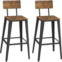 Mazazu MIRA Home - Barkrukken set van 2 - Barstoel met rugleuning - Industrieel - Vintage - Zithoogte 74 cm