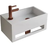 Boss & Wessing Fonteinset BWS Solid Surface Met Handdoekhouder Links Mat Wit Koper