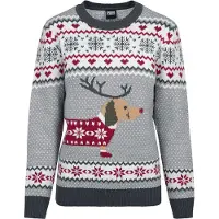 Urban Classics Christmas jumper - Ladies Sausage Dog Christmas Sweater - L tot 5XL - voor Vrouwen - groen-wit-rood | Maat 4XL
