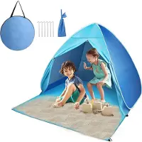 Famanu Pop-up strandtent met UV-bescherming, een voorruit en een rits, geschikt voor 2-3 personen, ideaal voor families, baby's, kinderen, kamperen en de tuin