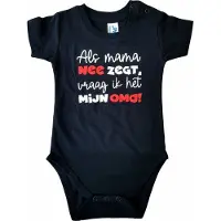 JHK Zwarte romper met "Als mama nee zegt, dan vraag ik het mijn oma!" - 9 maanden - babyshower, zwanger, cadeautje, kraamcadeau, grappig, geschenk, baby, tekst, bodieke