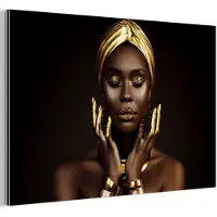 MuchoWow Aluminium schilderij 60x40 cm - Wanddecoratie metaal - Vrouw - Abstract - Goud - Portret - Metalen muurdecoratie woonkamer - Decoratie industrieel - Foto op dibond - Industriële accessoires slaapkamer