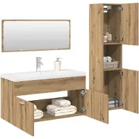 vidaXL 4-delige Badkamermeubelset bewerkt hout artisanaal eikenkleur