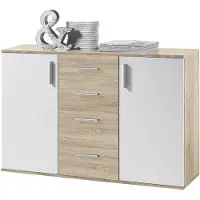 Die Möbelfundgrube Commode Debby 2 deuren en 4 lades - wit/sonoma eik