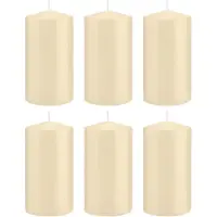 Trend Candles 6x Cremewitte cilinderkaarsen/stompkaarsen 8 x 15 cm 69 branduren - Geurloze kaarsen †“ Woondecoraties