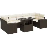 vidaXL 8-delige Loungeset met kussens poly rattan bruin