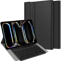 Cazy tablet Hoes met Toetsenbord geschikt voor iPad Pro 13 (2025 / 2024) M5 / M4 - QWERTY Bluetooth Keyboard Case - Zwart