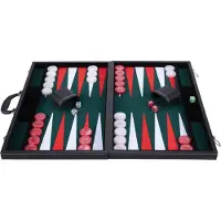 Engelhart Backgammon 21 inch - Groen, Rood & Wit Ingelegd Bord - Luxe Zwarte Koffer met Handvat -