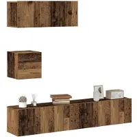 vidaXL 4-delig Tv-meubelset wandmontage bewerkt hout oud houtkleurig