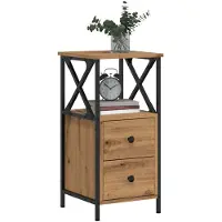 vidaXL Nachtkastje 34x35,5x70 cm bewerkt hout artisanaal eikenkleurig