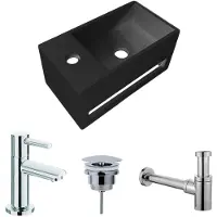 Boss & Wessing Fonteinset bws solid surface met handdoekhouder links zwart chroom