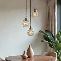 LumenXL Design zwarte hanglamp met amber glas, 3-lichts - Lainas