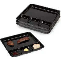 PlasticForte Gourmetborden - 4x stuks - zwart - 4-vaks - kunststof - 26 x 24 cm