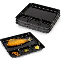 PlasticForte Vakjesborden - 6x stuks - zwart - gourmetbord - 4-vaks - kunststof - 26 x 24 cm - fonduebord