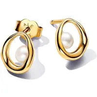 Pandora Oorbellen - 14k Gold-plated stud earrings with treated freshwa in white