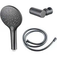 FortiFura Calvi Handdoucheset - Ø12 - rond - 3 straalsoorten - met houder - met gladde slang - 150cm - Geborsteld Gunmetal PVD SW799451/SW720568/SW721165