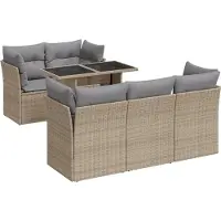 vidaXL 6-delige tuinmeubelset met kussens, beige, polyrotan