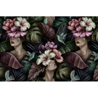 Karo-art Fotobehang Abstracte Vrouwelijke Gezichten Tussen Bloemen - Vliesbehang - 208 x 146 cm