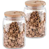 Aps Woody Voorraadpot Glas - Houten Deksel Siliconenn - Vershouddoos - 2,5L - Set van 2