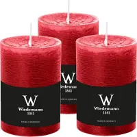 Wiedemann Cilinderkaars/stompkaars - 3x - rustieke kaars - rood - 7 x 10 cm - 43 branduren