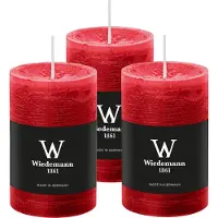 Wiedemann Cilinderkaars/stompkaars - 3x - rustieke kaars - rood - 6 x 9 cm - 30 branduren