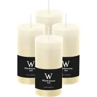 Wiedemann Cilinderkaars/stompkaars - 4x - rustieke kaars - ivoorwit - 6 x 12 cm - 42 branduren