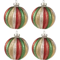 Clayre & Eef Kerstbal Set van 4 Overig Ø 8x8 cm Rood Groen Glas Kerstballen