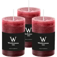 Wiedemann Cilinderkaars/stompkaars - 3x - rustieke kaars - bordeauxrood - 6 x 9 cm - 30 branduren
