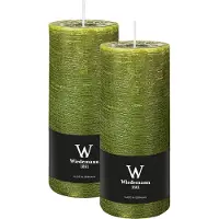 Wiedemann Cilinderkaars/stompkaars - 2x - rustieke kaars - olijfgroen - 7 x 16 cm - 66 branduren